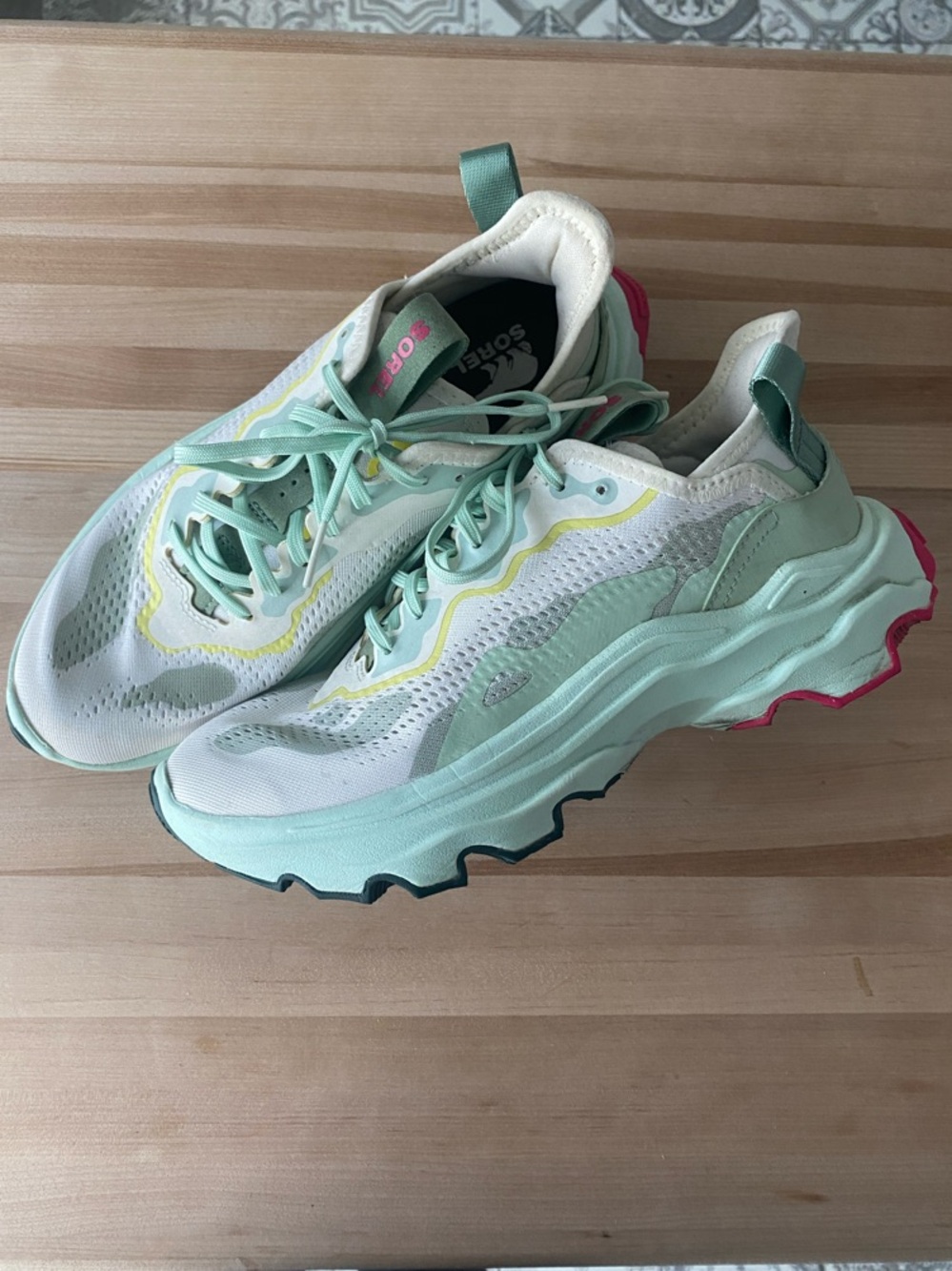 Sorel Women’s Mint Green and Pink Trail Sneakers